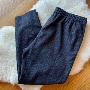 Eileen Fisher Wool Blend Tapered Plaid Pants Charcoal
